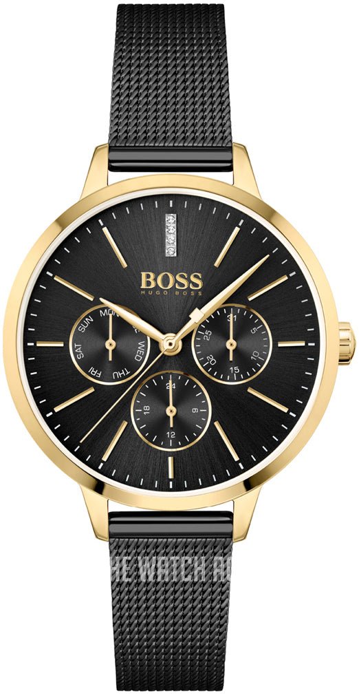 Hugo Boss dameur 1502601 Symphony guldfarvet og sort meshlænke lænke