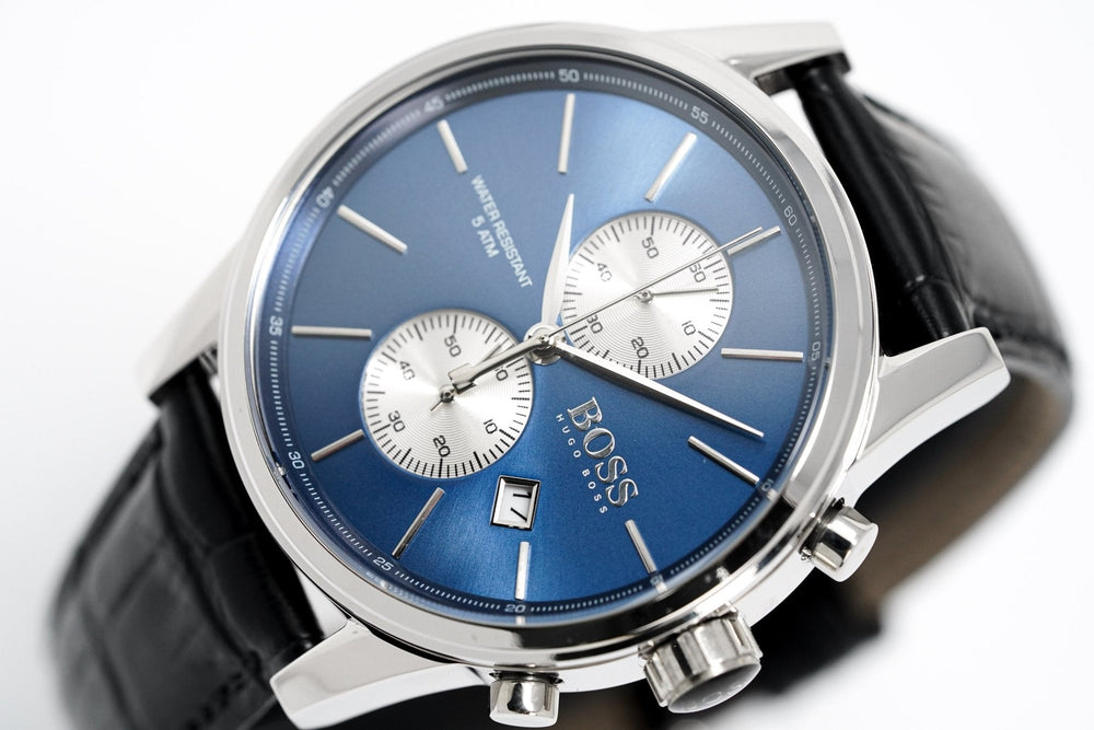 Hugo Boss Men S ur Chronograph blå Jet læder Hb1513283