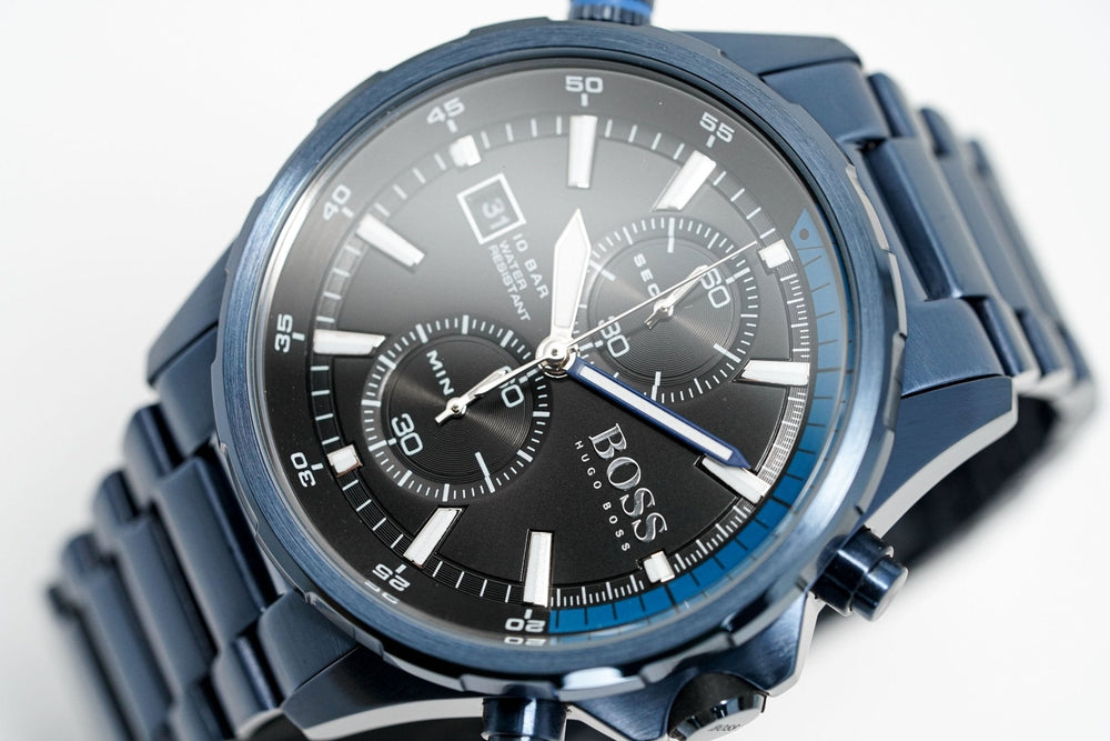 Hugo Boss Men S ur Chronograph Globetrotter blå PVD-belægning Hb1513824