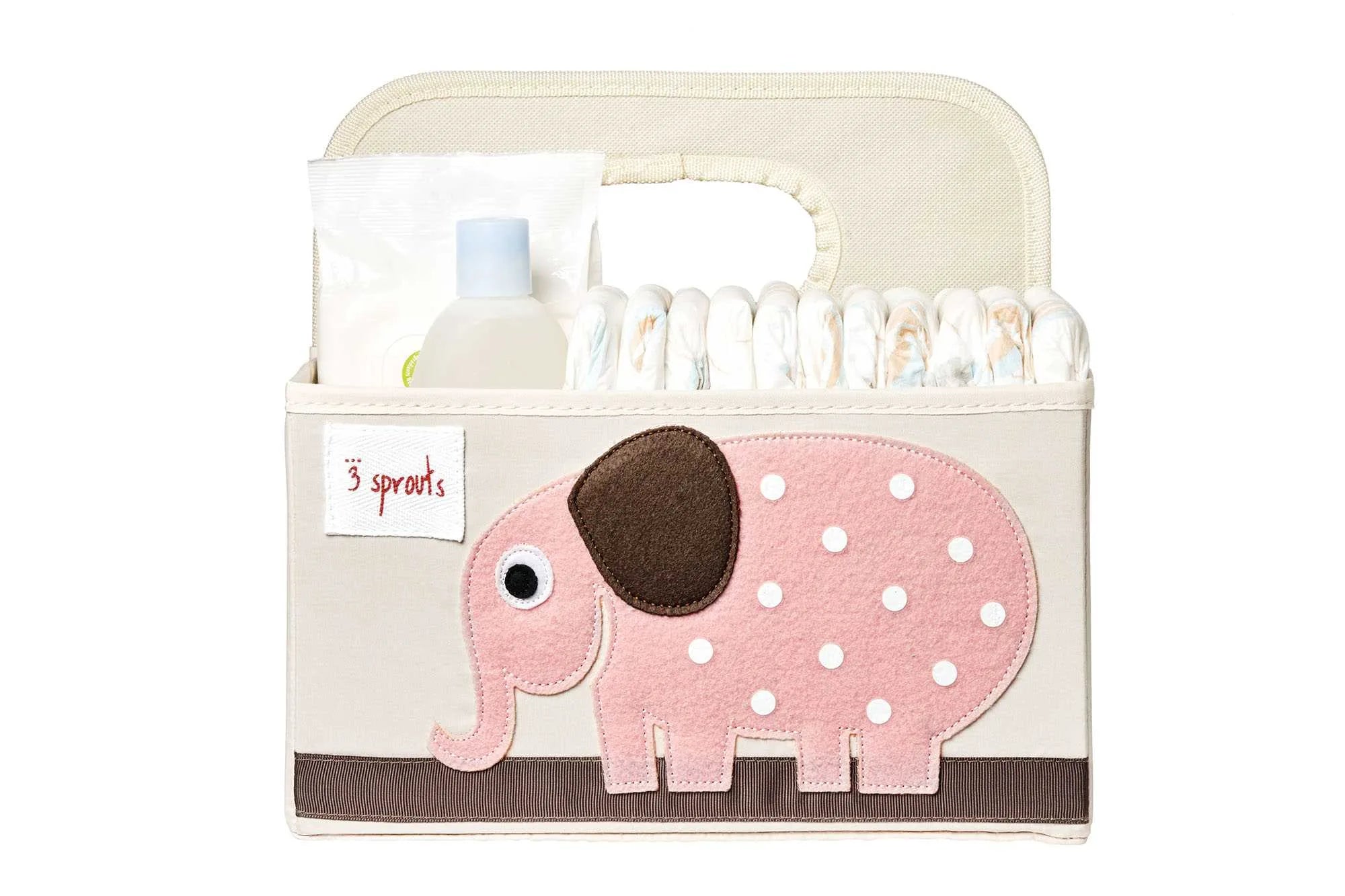 3 Sprouts Opbevaringskurv med Hank til Bleer, Elefant