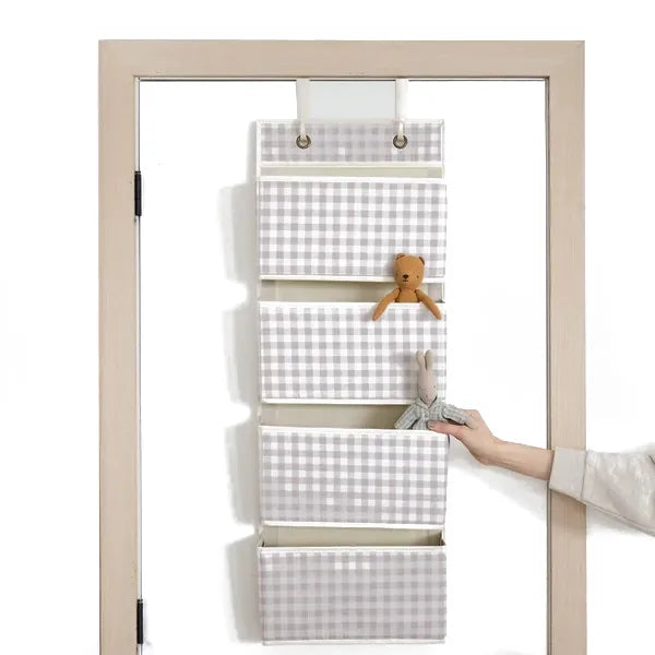 3 Sprouts Dørophæng med lommer, Gingham beige