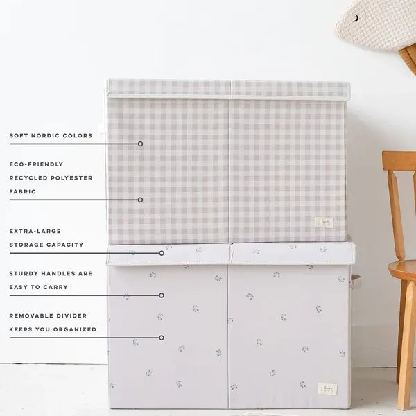 Opbevaringskasse Med Låg – Gingham beige – 3 Sprouts