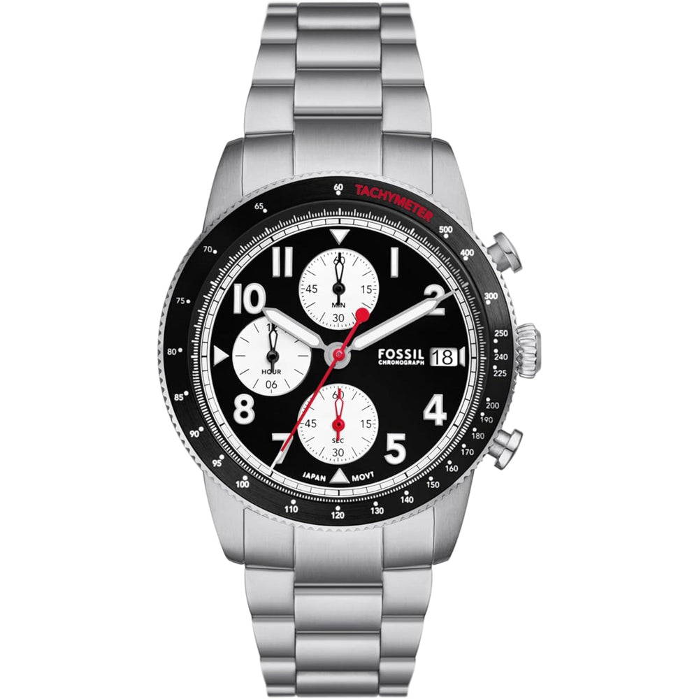 Fossil Sport Tourer Chronograph rustfrit stål lænke sort skive Men S ur Fs6045