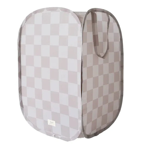 3 Sprouts Pop-up vasketøjskurv, Checkerboard beige