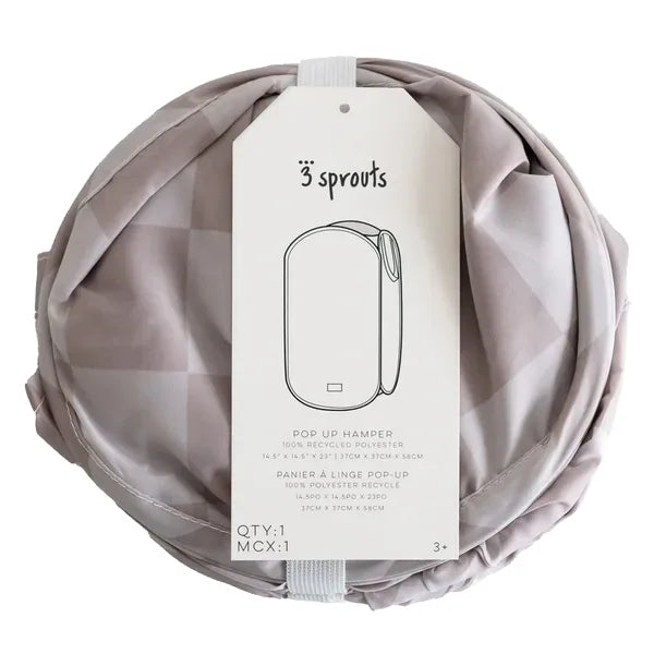 3 Sprouts Pop-up vasketøjskurv, Checkerboard beige