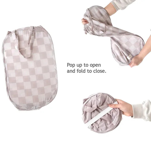 3 Sprouts Pop-up vasketøjskurv, Checkerboard beige