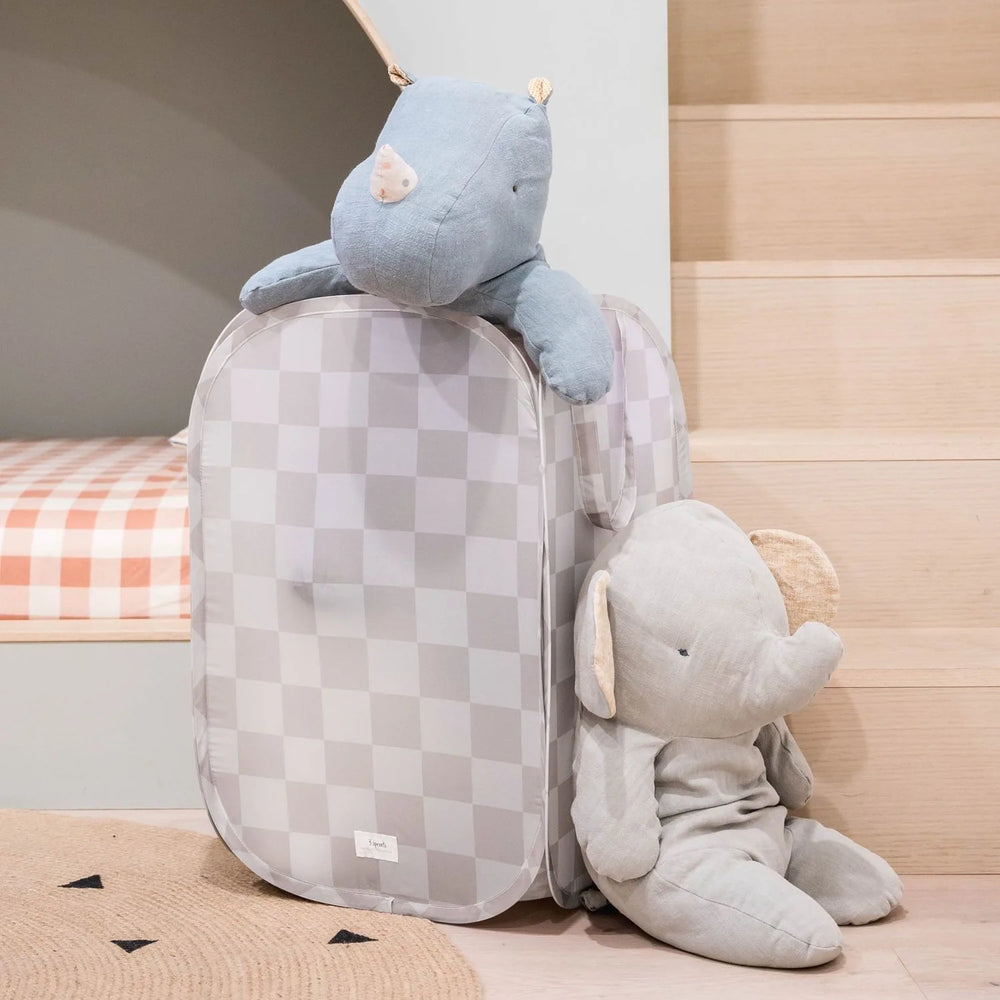 3 Sprouts Pop-up vasketøjskurv, Checkerboard beige