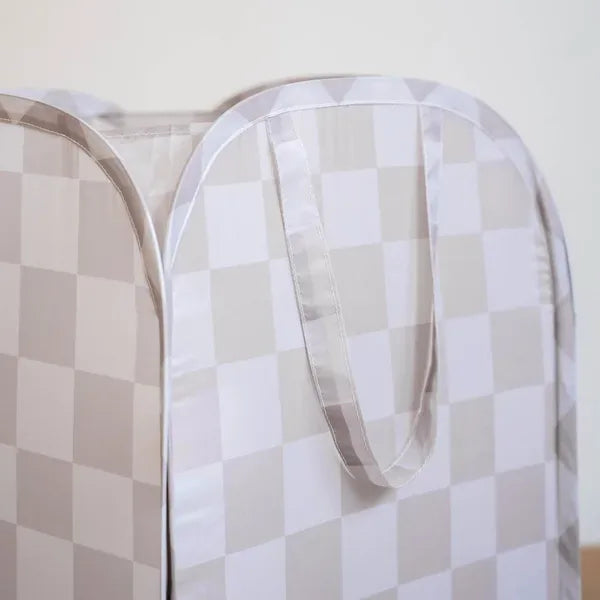 3 Sprouts Pop-up vasketøjskurv, Checkerboard beige