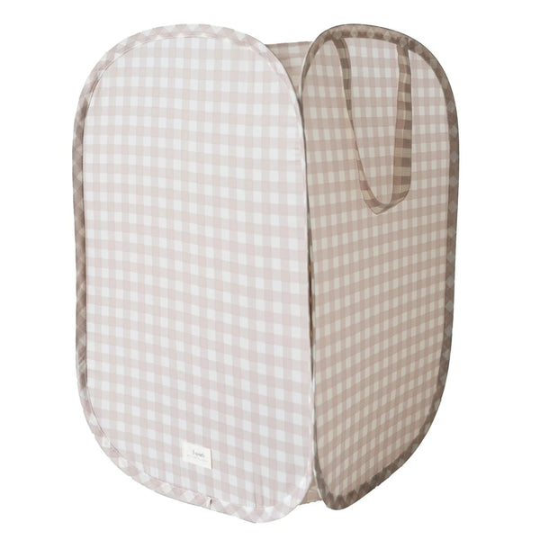 3 Sprouts Pop-up vasketøjskurv, Gingham beige