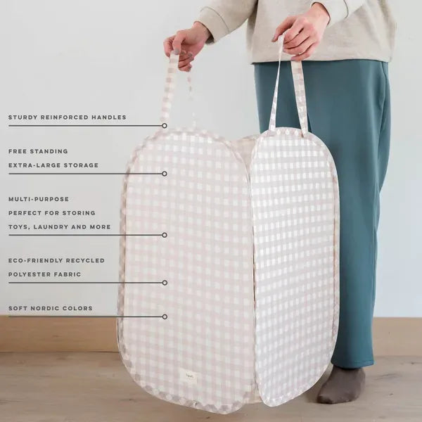 3 Sprouts Pop-up vasketøjskurv, Gingham beige