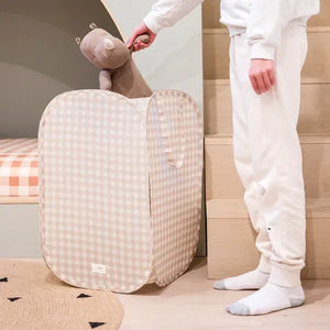 3 Sprouts Pop-up vasketøjskurv, Gingham beige