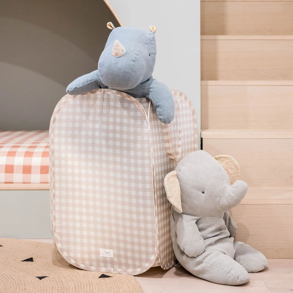 3 Sprouts Pop-up vasketøjskurv, Gingham beige