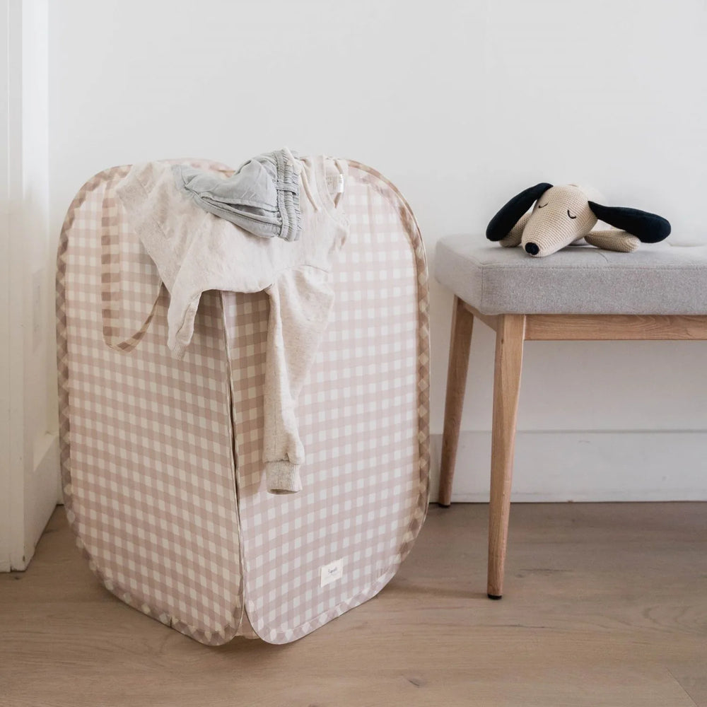 3 Sprouts Pop-up vasketøjskurv, Gingham beige