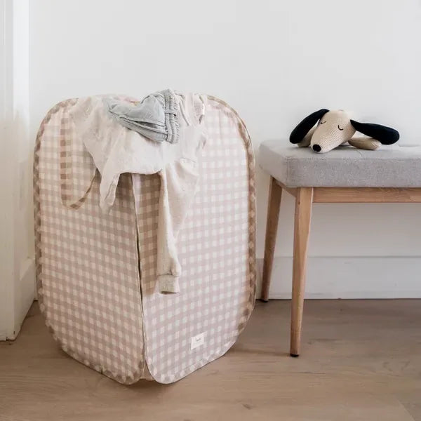3 Sprouts Pop-up vasketøjskurv, Gingham beige