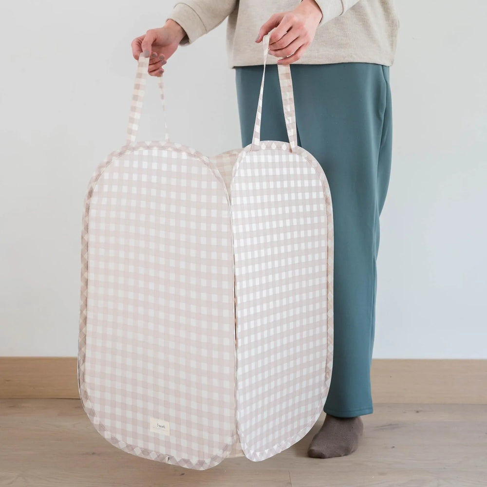 3 Sprouts Pop-up vasketøjskurv, Gingham beige