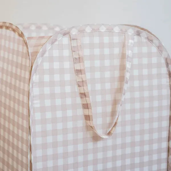 3 Sprouts Pop-up vasketøjskurv, Gingham beige