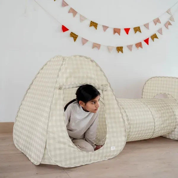 3 Sprouts Telt- og tunnel Sæt, Gingham beige
