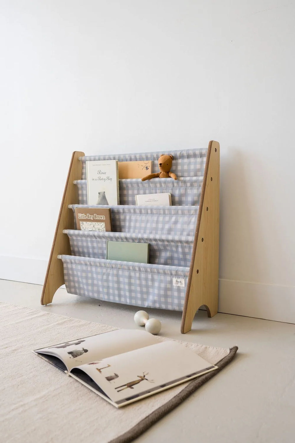 Bogreol Træ – Gingham blå – 3 Sprouts