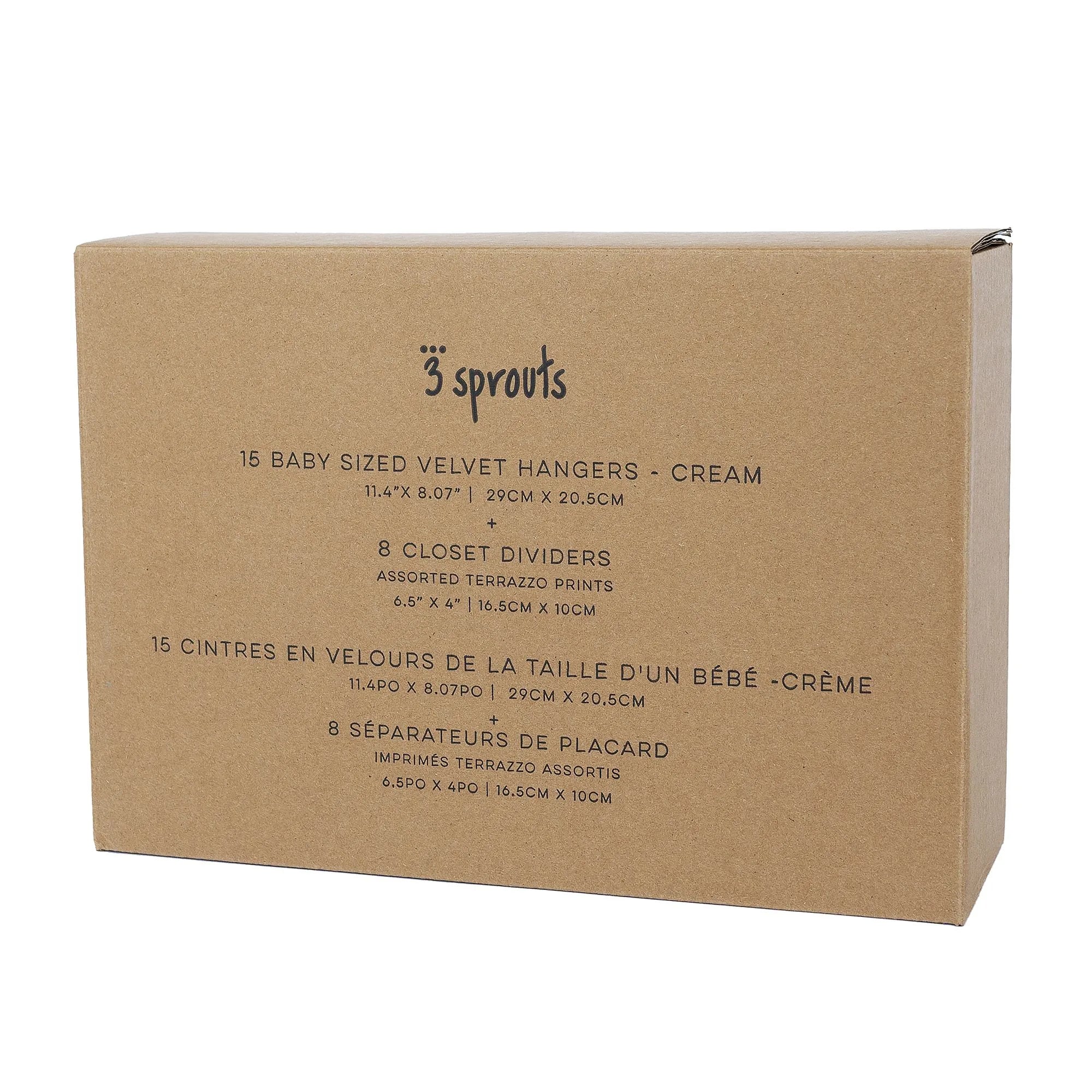 3 Sprouts Sæt, Velourbøjle (15 stk.) og Skabsdeler (8 stk.), Creme/Terrazzo