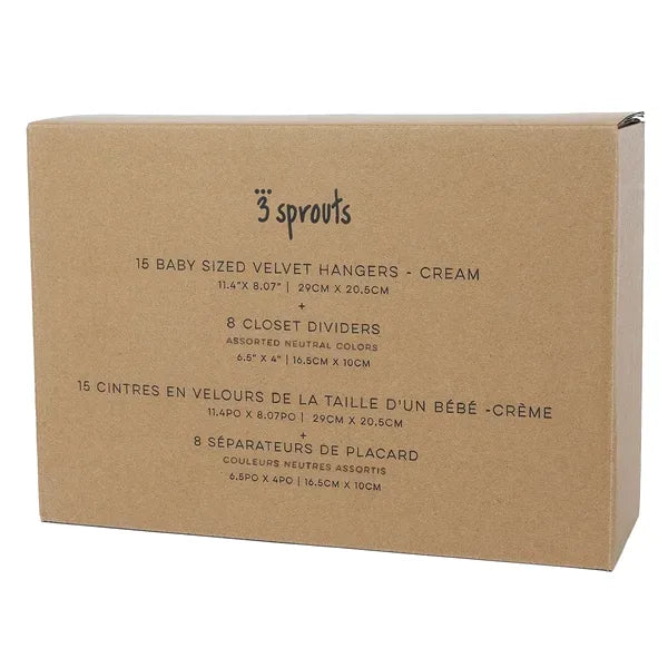 Velourbøjle (15 stk.) og Skabsdeler (8 stk.), Creme neutral – 3 Sprouts