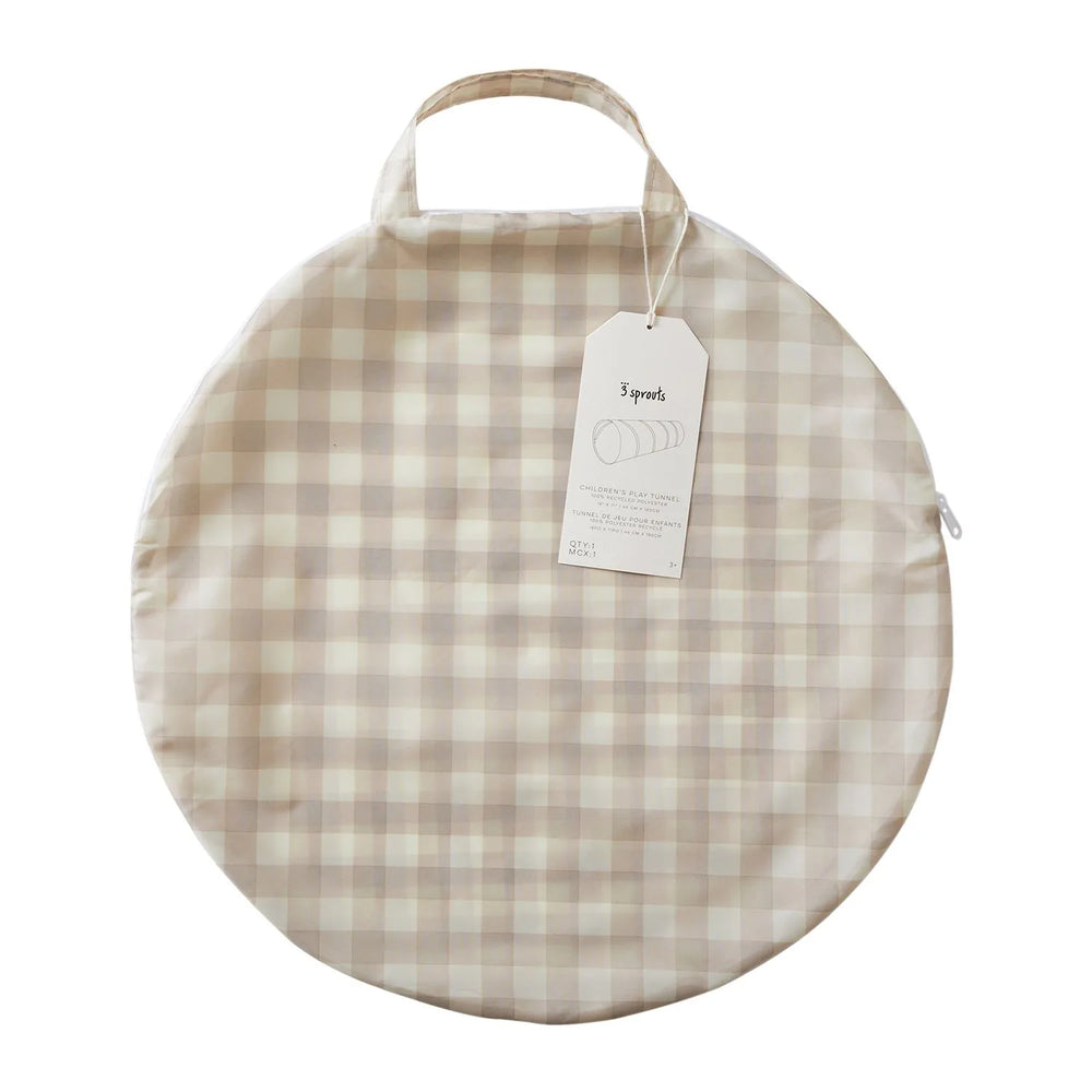 Legetunnel – Gingham, beige – 3 Sprouts