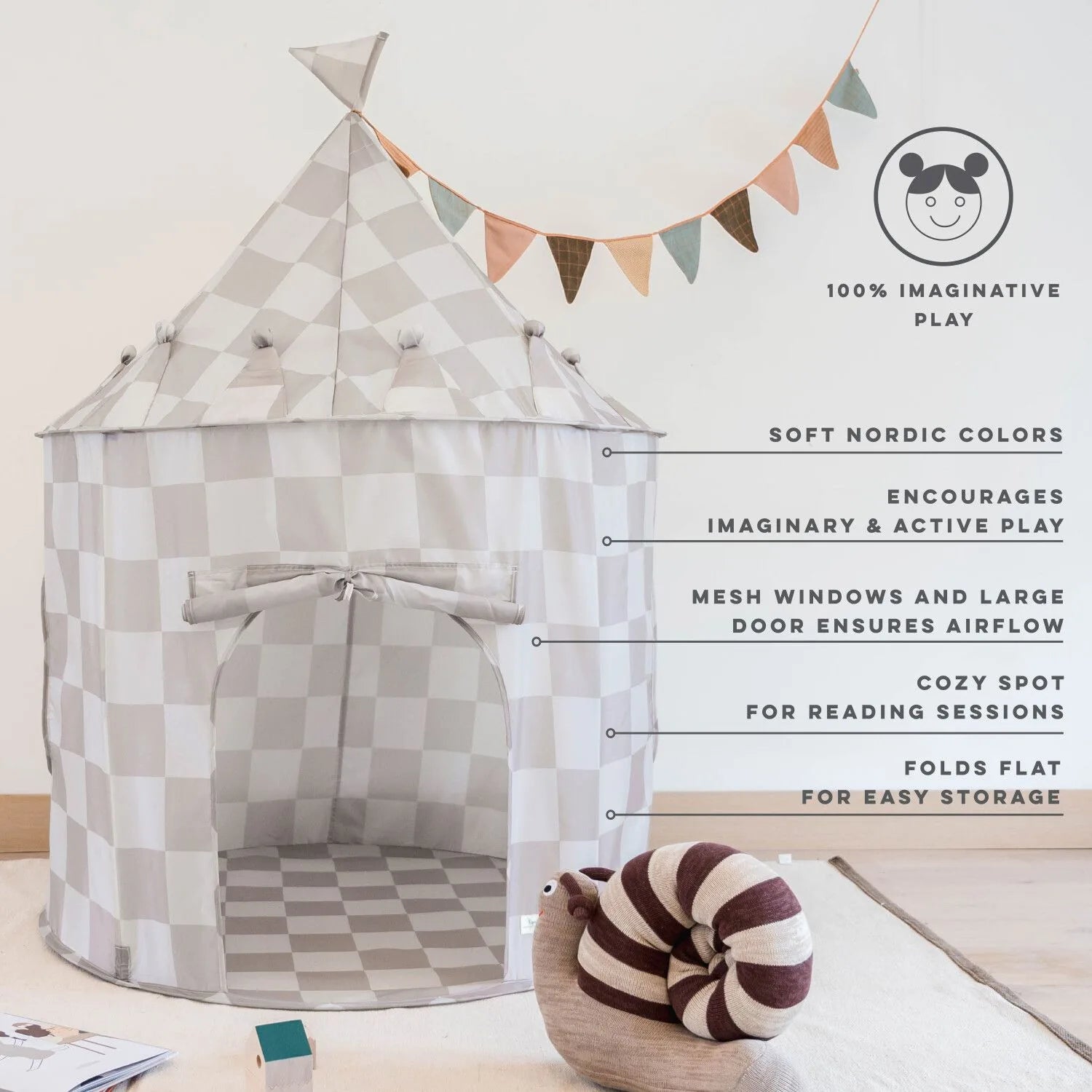 3 prouts Legetelt, Checkerboard beige