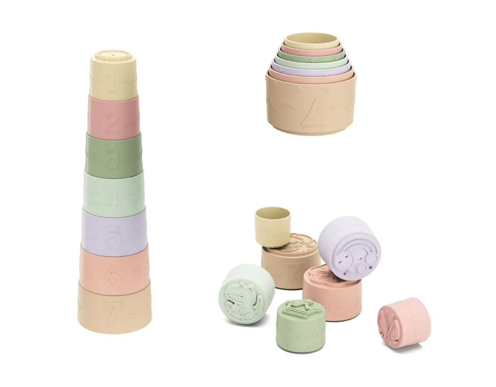 Blødt Plast Badelegetøj Stablekop Med Mønster Og Hul (7 Stk.) – Kinder and Kids