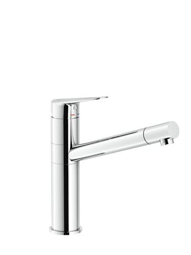 Køkkenarmatur 360° drej, antikalk luftblander, 50% flowreduktion, J-tud, forkromet - Nobili