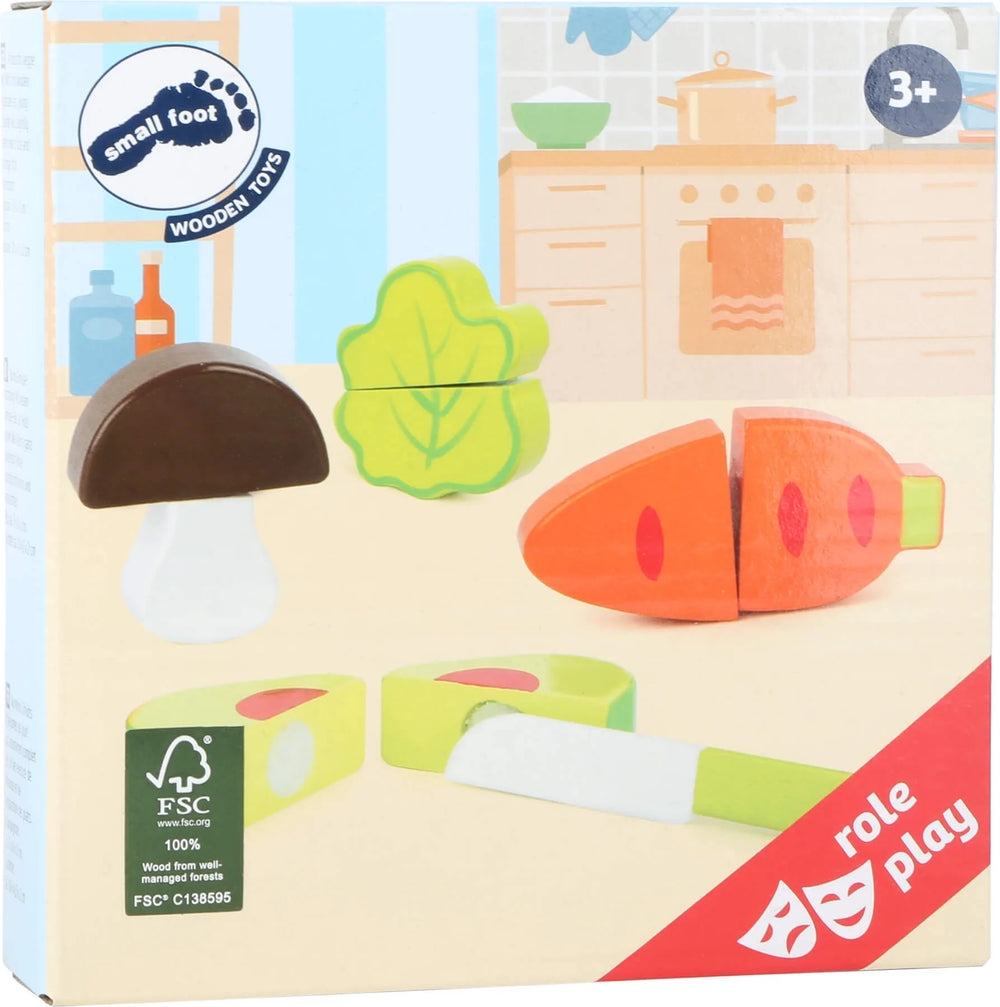 Grøntsagslegetøj i træ med velcro og kniv, 9 dele – small foot