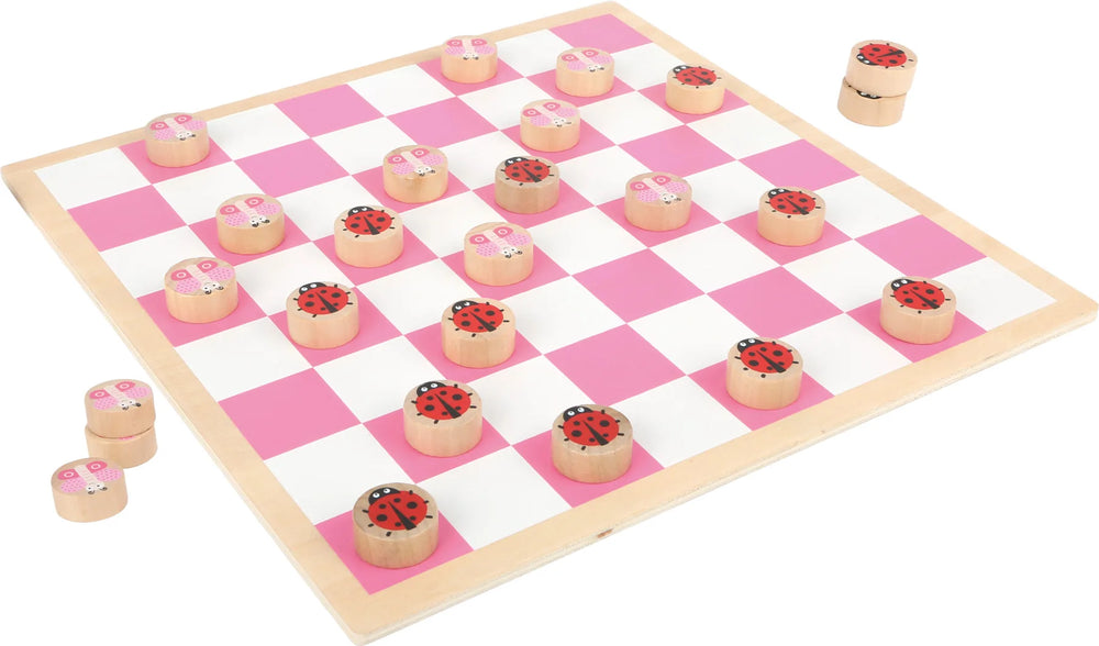 Damspil for børn med træbrikker og mariehøns/sommerfugle motiv – small foot