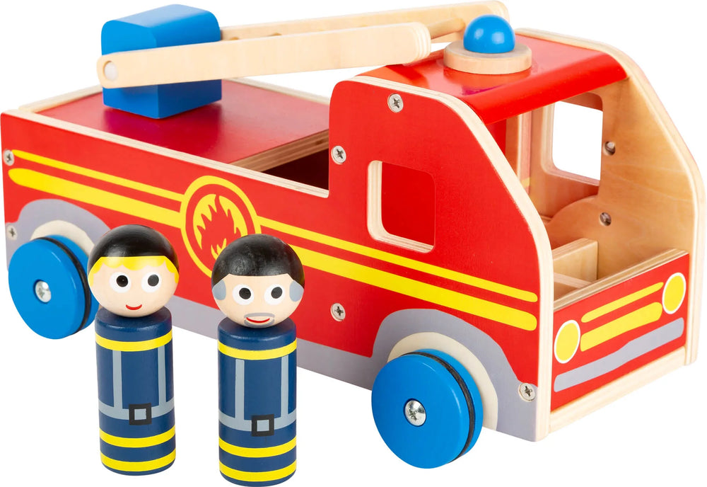 Brandbil med to figurer og stige, træ, 30x15x15 cm — small foot