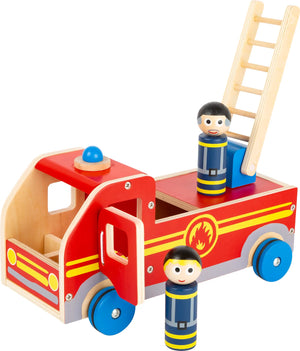 Brandbil med to figurer og stige, træ, 30x15x15 cm — small foot