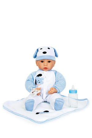 Babydukke Benno 43 cm med tøj, tæppe og sut – small foot