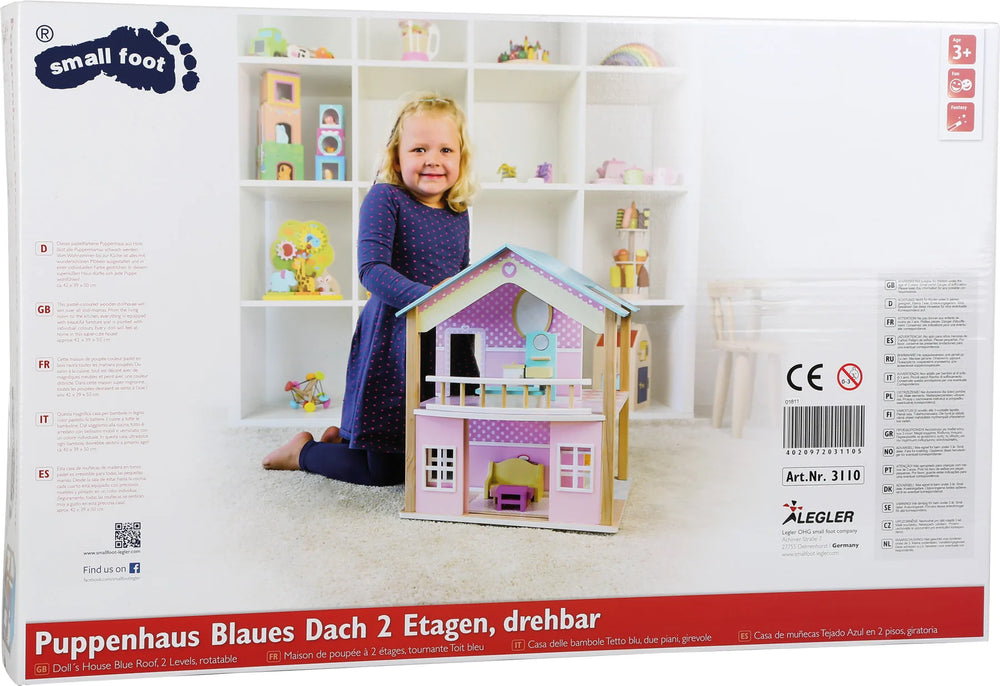 Small Foot Dukkehus Med Blå Tag – Roterbar – Leg - Børn - Dukkehuse og tilbehør