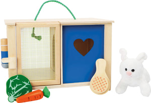 Kaninbur træ med tilbehør og vandflaske til børn, 29x19x20 cm – small foot