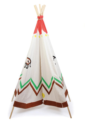 Tipi telt til børn 200 cm med træstænger og farverigt print – small foot