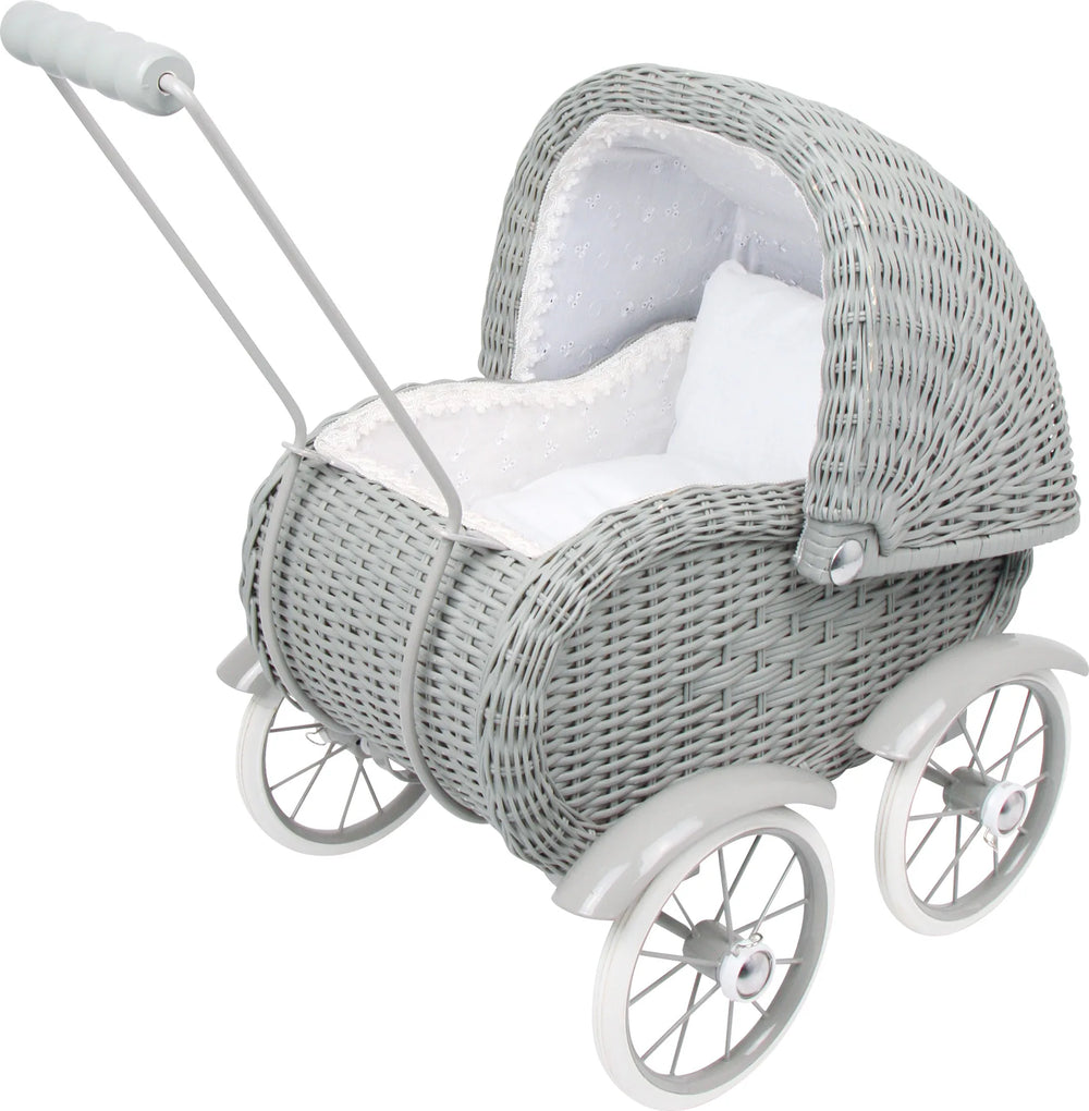 Dukkevogn I Rattan Træ – Vintage Grey – small foot