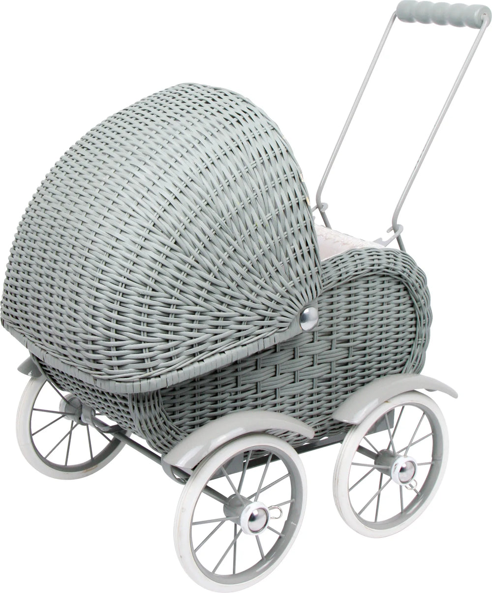 Dukkevogn I Rattan Træ – Vintage Grey – small foot