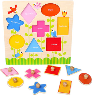 Small Foot Puzzle Geometriske Former – Engelsk – Leg - Øvrigt legetøj - Displays