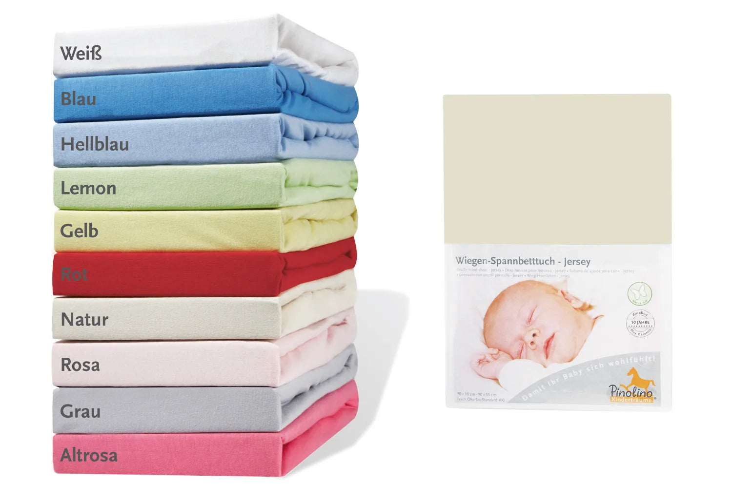 SYS-UDGÅET Pinolino Stræklagen til Vugge, Bedside Crib og Barnevogn, Jersey/Natur