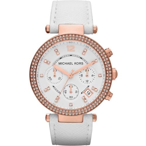Michael Kors Mk2281 dameur Parker roseguld hvid læder Chronograph