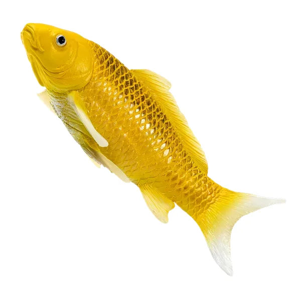 Koi karpe figur, guldtone, plast 12,6 cm – pædagogisk samlerobjekt, MOJO