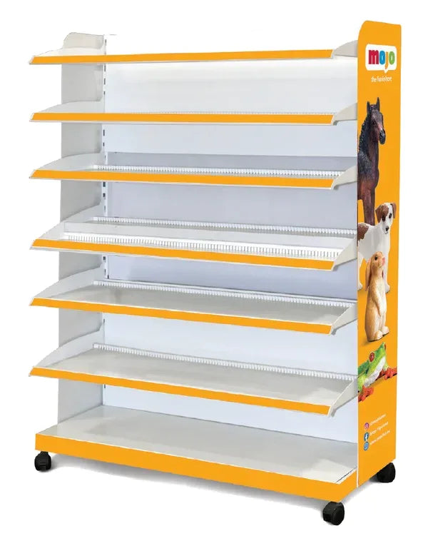 100 Cm Dobbeltsidet Gulv Display I Metal Med Hylder Og Hjul – Mojo