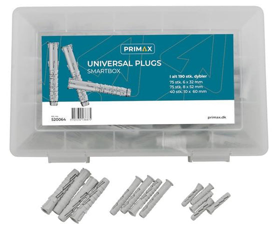 Universaldübel nylon 45/52/60 mm (6/8/10 mm) til montage i køkken, bad, lamper, reoler - PRIMAX
