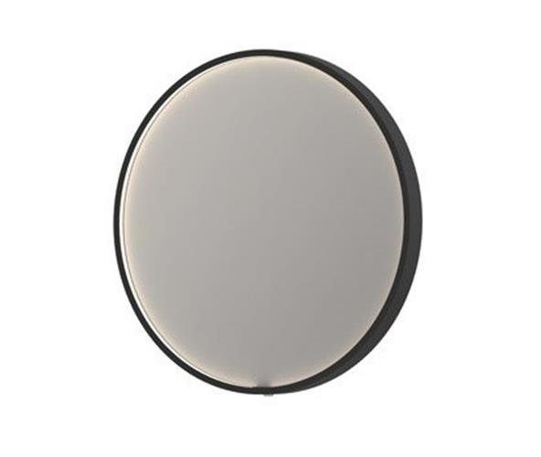 Rundt LED-spejl 60 cm, dimbar + farveskift & spejlvarme, matsort ramme - Sanibell