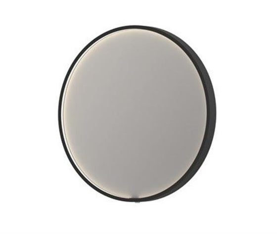 Rundt LED-spejl 60 cm, dimbar + farveskift & spejlvarme, matsort ramme - Sanibell