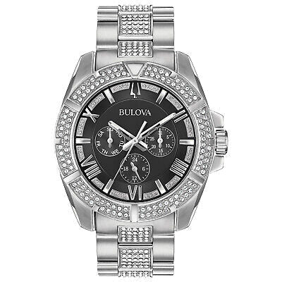 Bulova Crystal Collection Chronograph sort skive tofarvet stål rem ur For Men 96c126