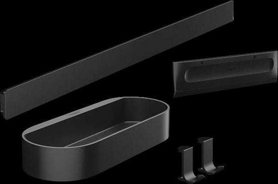 Vægmonteret WallStoris badeværelsesskinne med hylde & krog matsort - hansgrohe