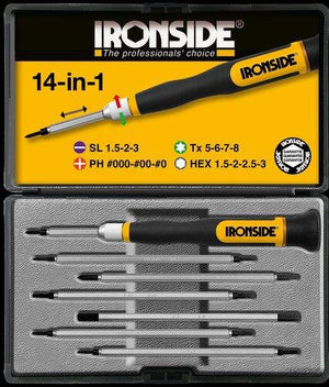 Ironside 14-in-1 elektronik skruetrækkersæt lige kærv/PH/torx/6kt