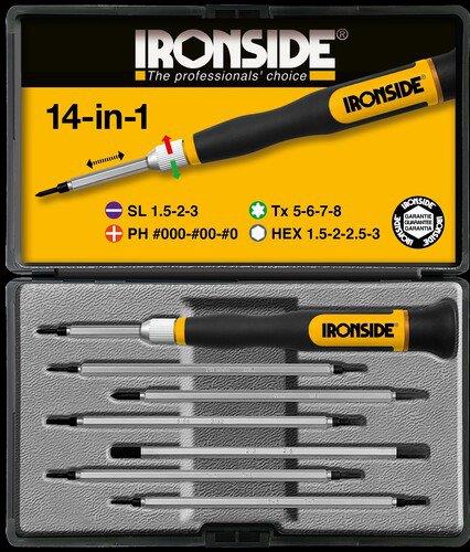 Ironside 14-in-1 elektronik skruetrækkersæt lige kærv/PH/torx/6kt